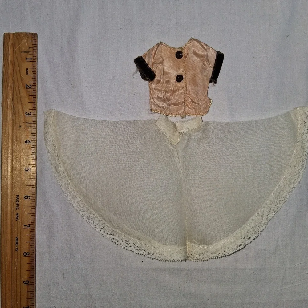 Vintage Doll Clothes Outfit Pink Satin Top Lace Skirt‎ Fashion Doll Accessory
